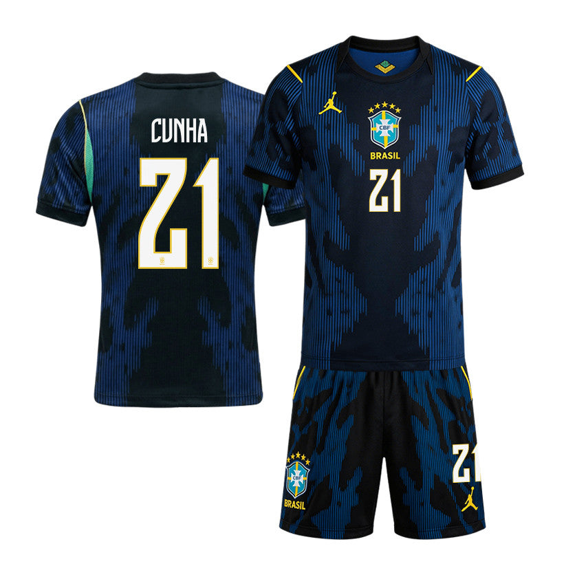 Matheus Cunha 21 Brazil 2026 Away Men Jersey & Shorts Set – Blue