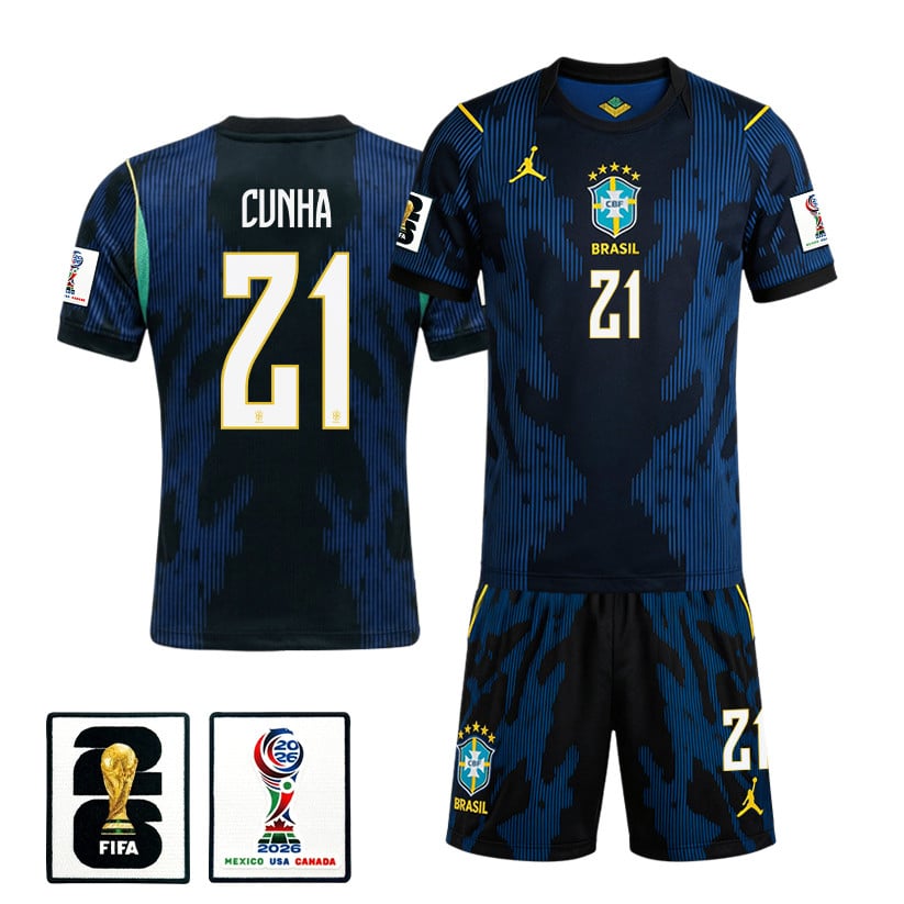 Matheus Cunha 21 Brazil 2026 Away Men Jersey & Shorts Set – Blue