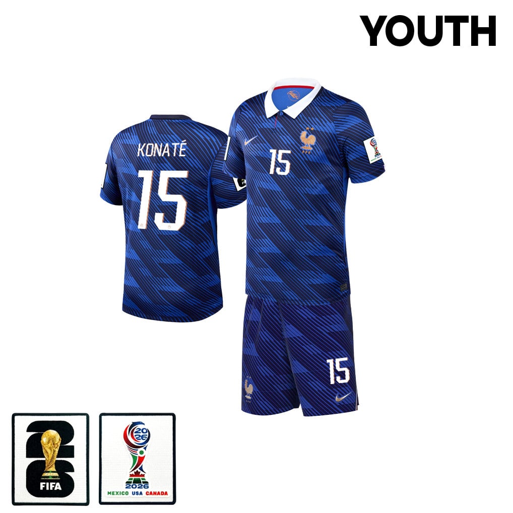 Ibrahima Konaté 15 France 2026 YOUTH Home Jersey & Shorts Set - Blue