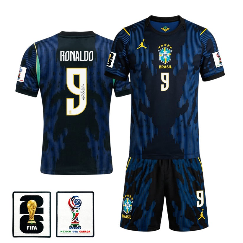 Ronaldo Nazário 9 Brazil 2026 Away Men Jersey & Shorts Set – Blue