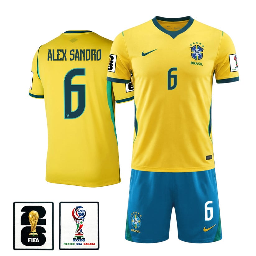 Alex Sandro 6 Brazil 2026 Home Men Jersey & Shorts Set – Yellow