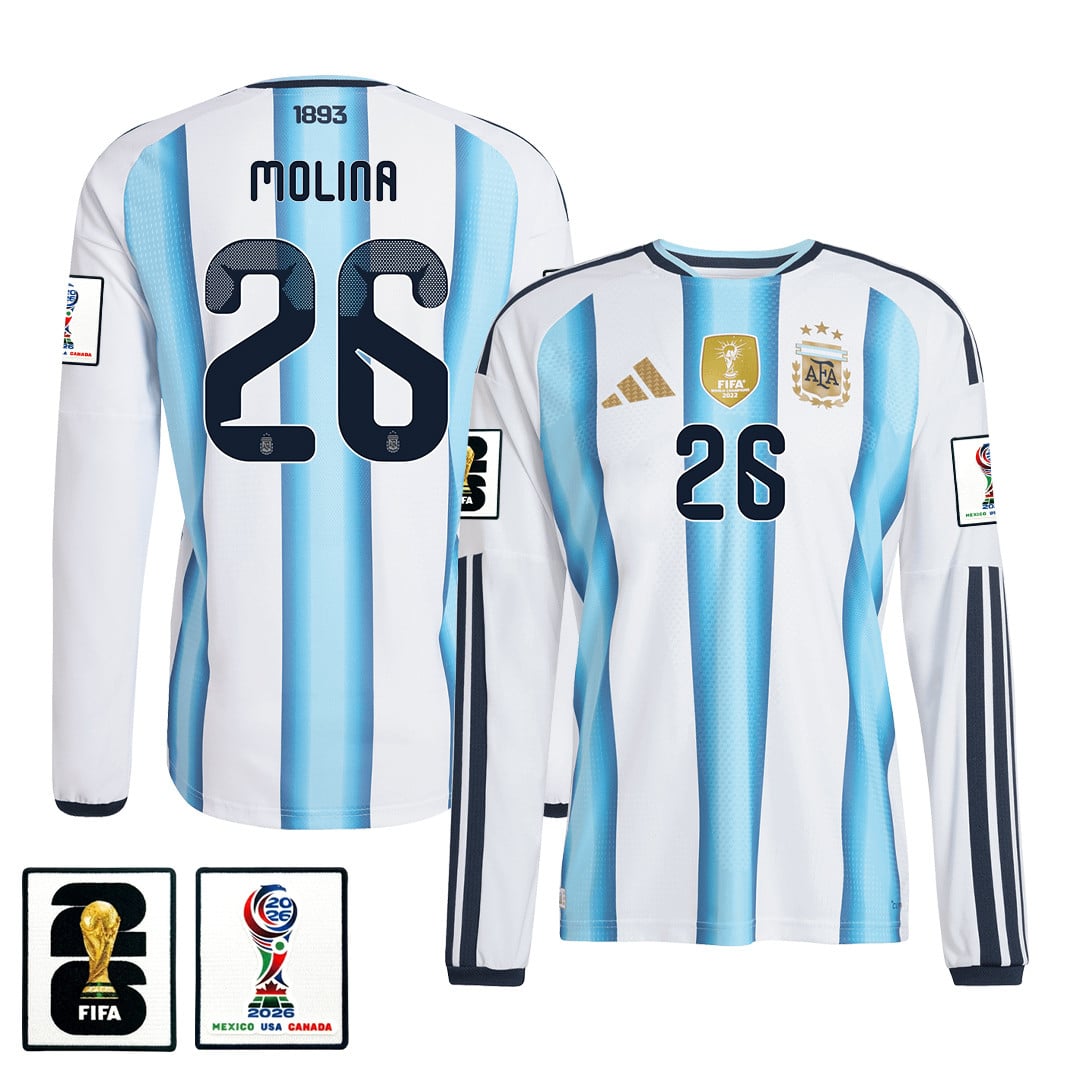 Nahuel Molina 26 Argentina 2026 Home Long Sleeve Jersey - White