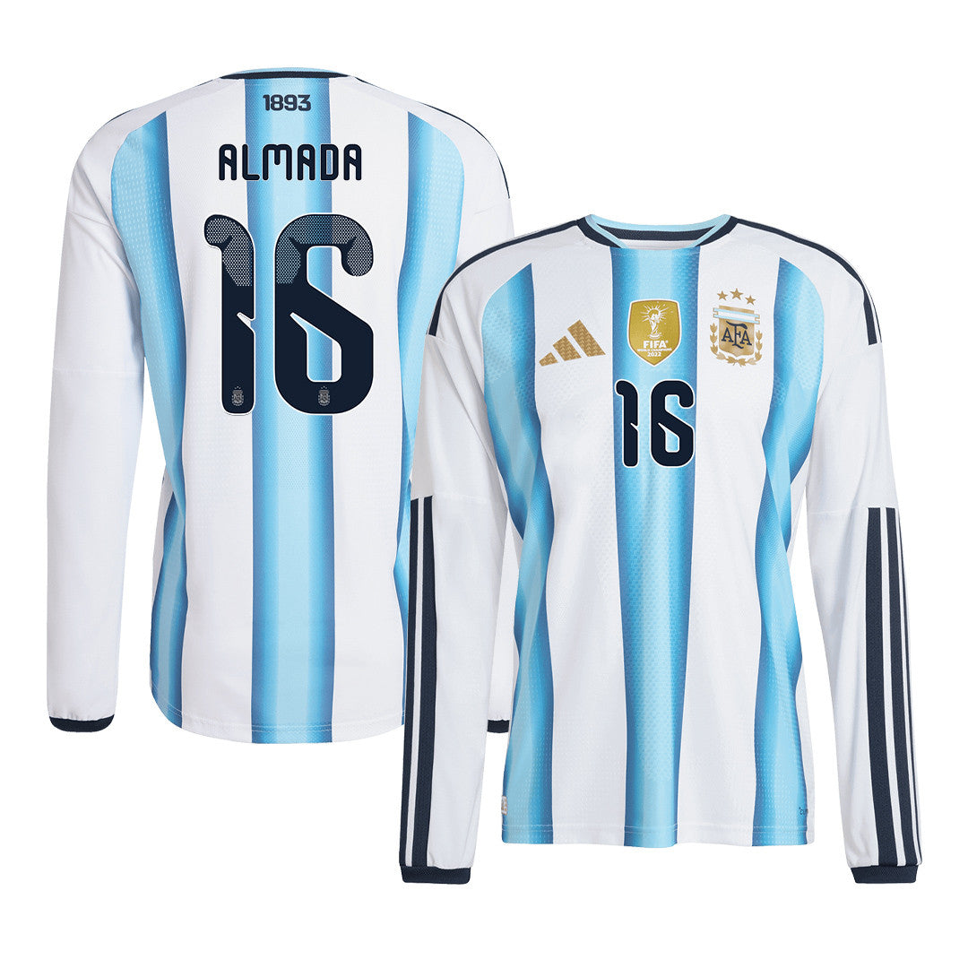 Thiago Almada 16 Argentina 2026 Home Long Sleeve Jersey - White