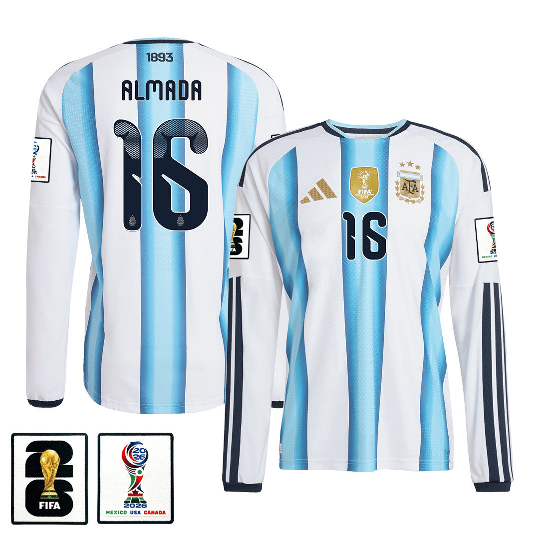 Thiago Almada 16 Argentina 2026 Home Long Sleeve Jersey - White