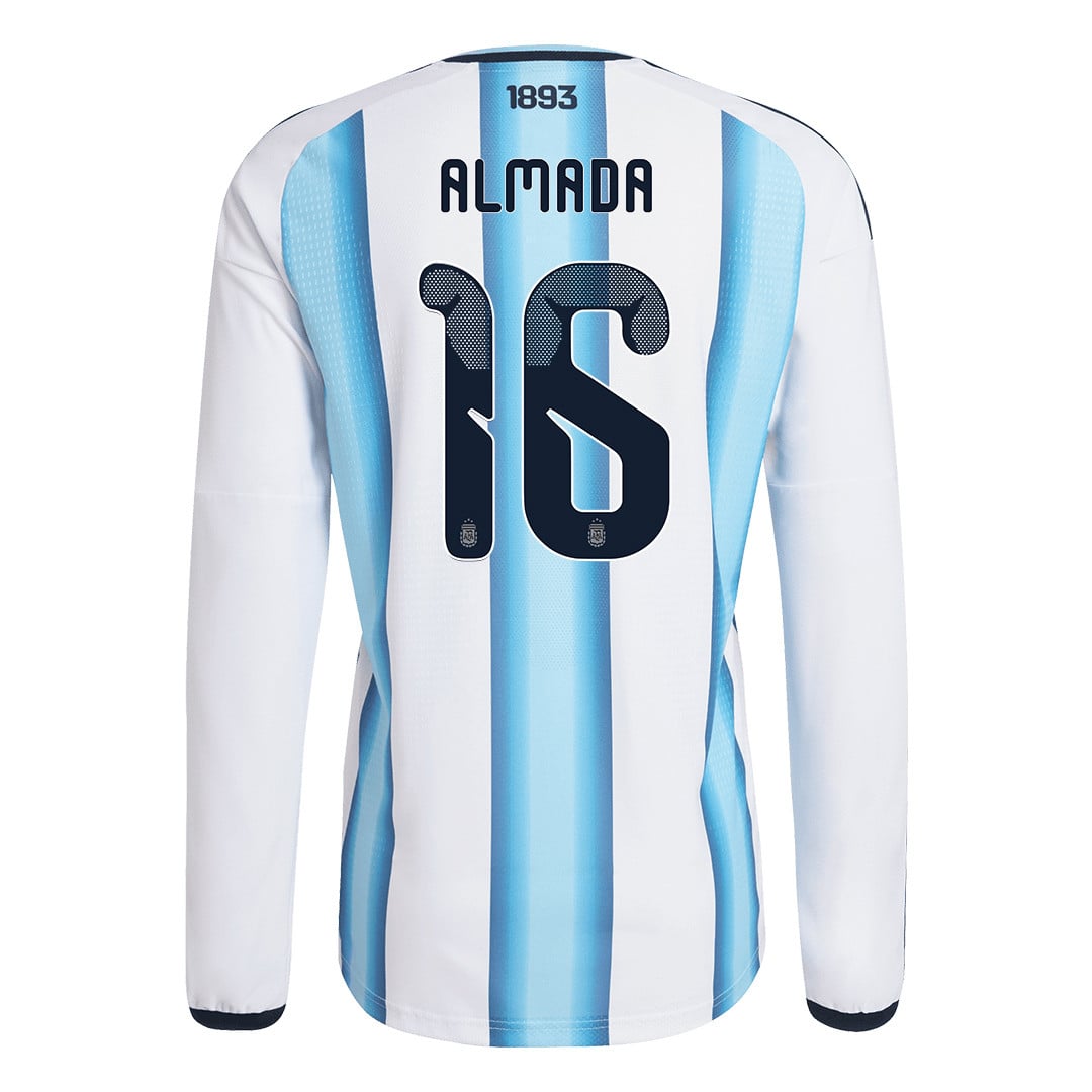 Thiago Almada 16 Argentina 2026 Home Long Sleeve Jersey - White