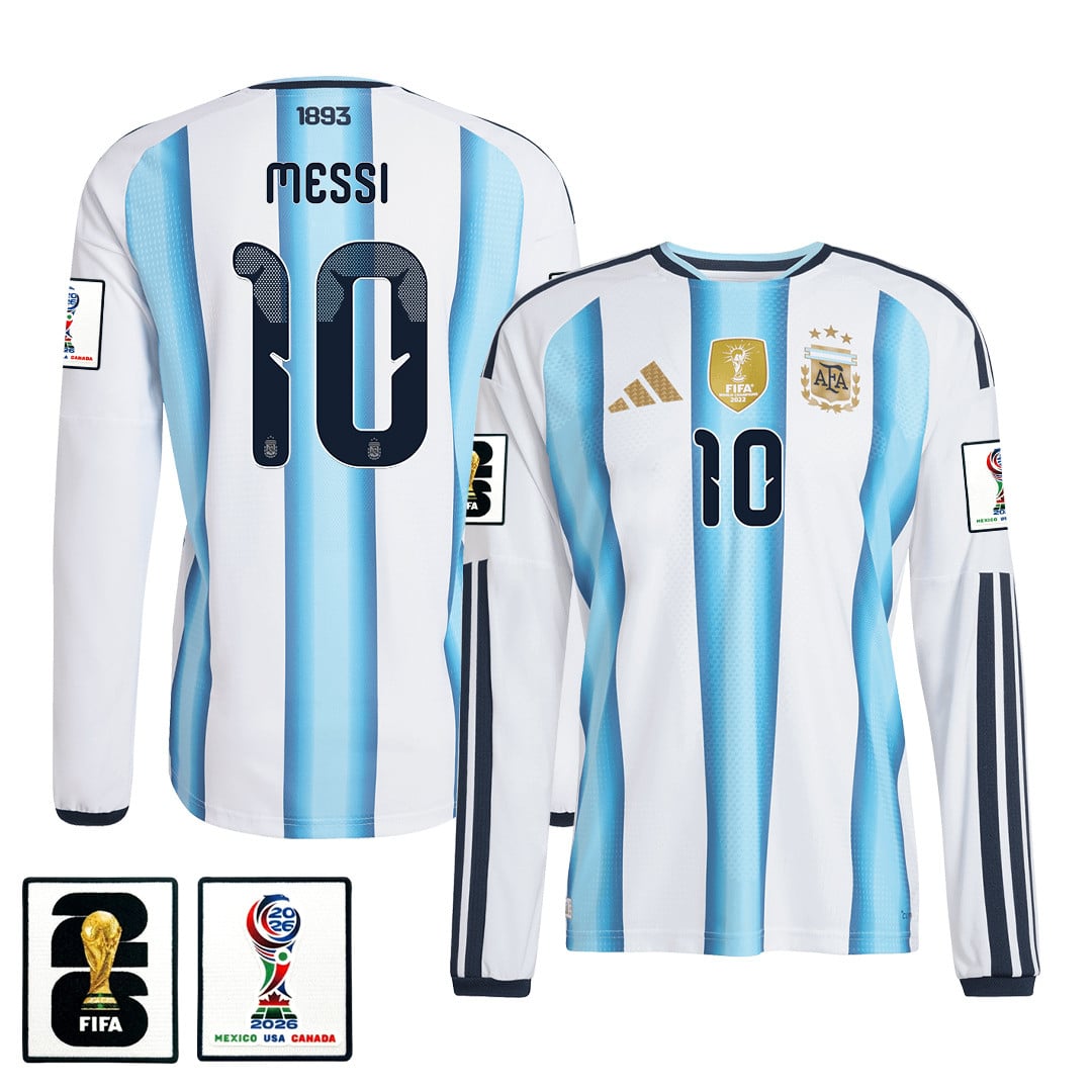 Lionel Messi 10 Argentina 2026 Home Long Sleeve Jersey - White