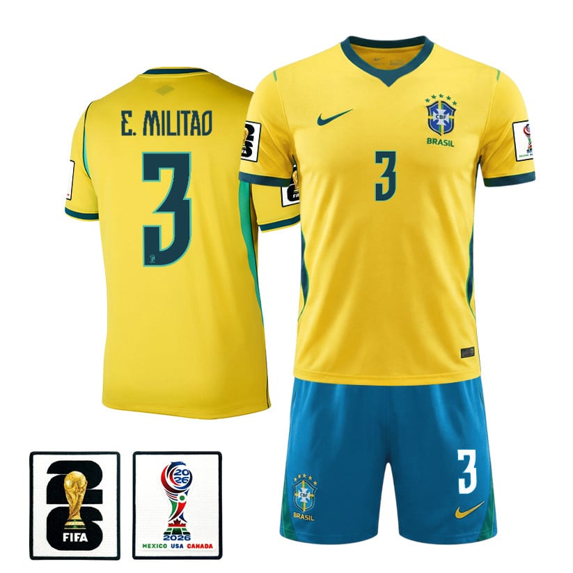 Éder Militão 3 Brazil 2026 Home Men Jersey & Shorts Set – Yellow