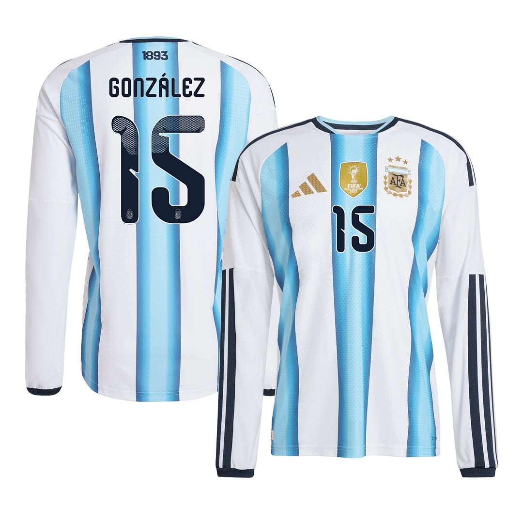 Nicolás González 15 Argentina 2026 Home Long Sleeve Jersey - White