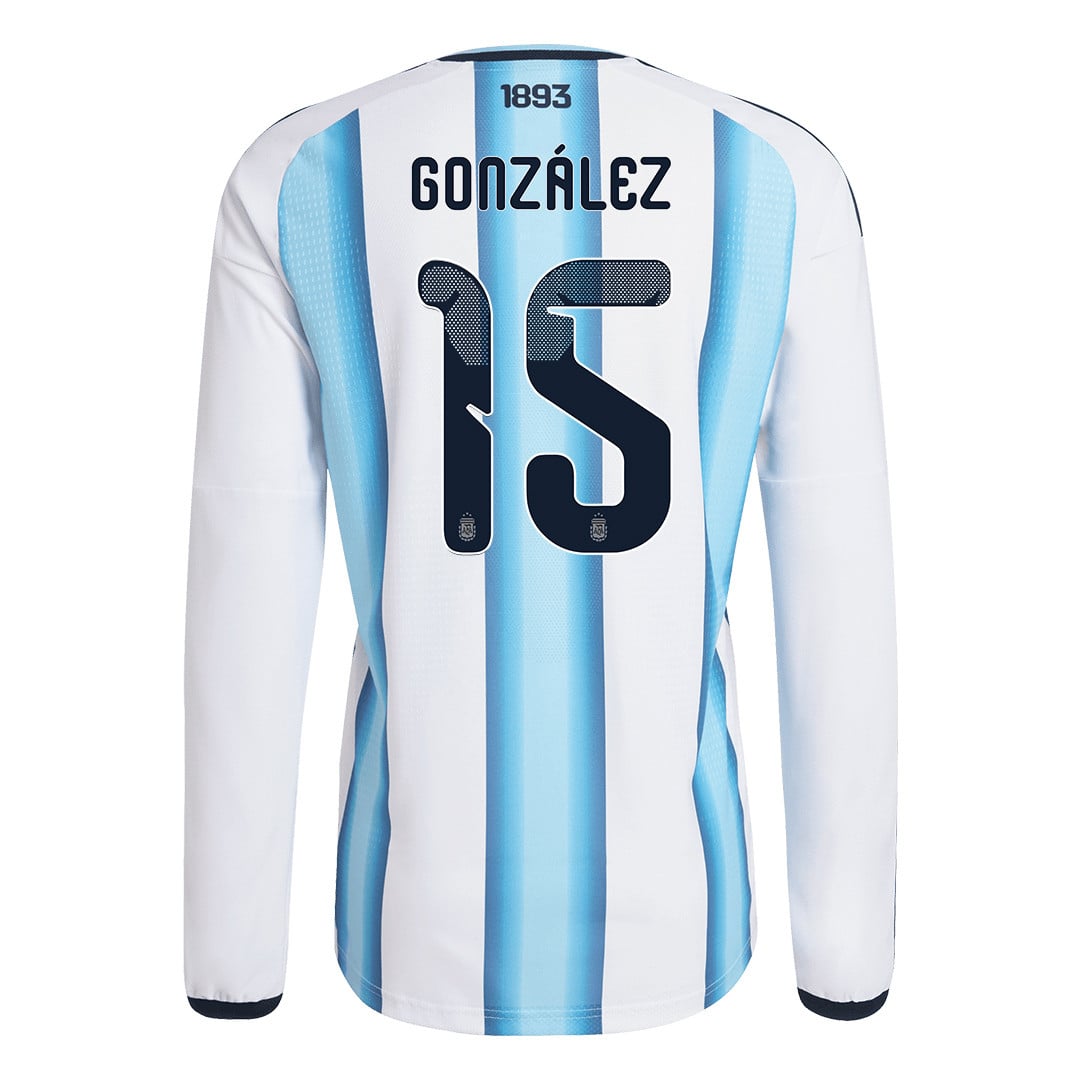 Nicolás González 15 Argentina 2026 Home Long Sleeve Jersey - White