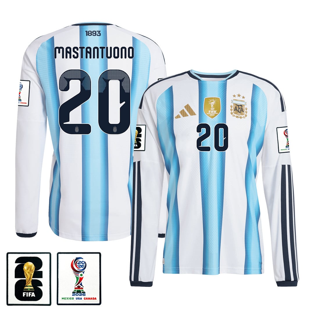 Franco Mastantuono 20 Argentina 2026 Home Long Sleeve Jersey - White