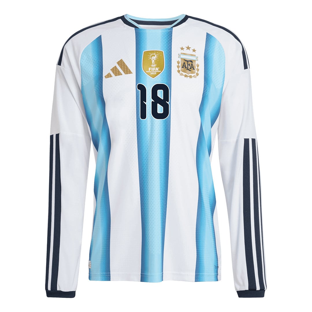 Nico Paz 18 Argentina 2026 Home Long Sleeve Jersey - White