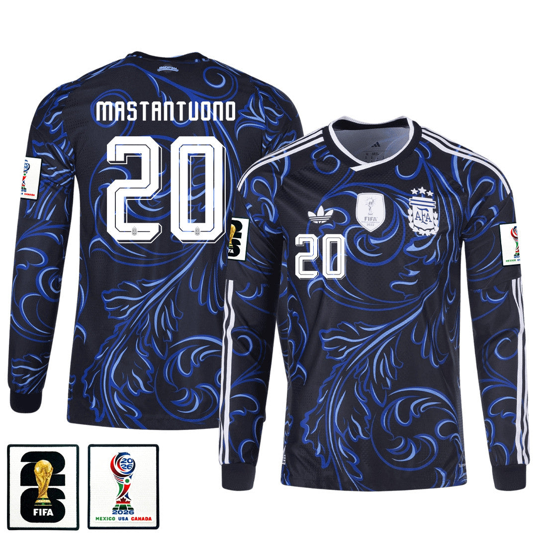 Franco Mastantuono 20 Argentina 2026 Away Long Sleeve Jersey - Black