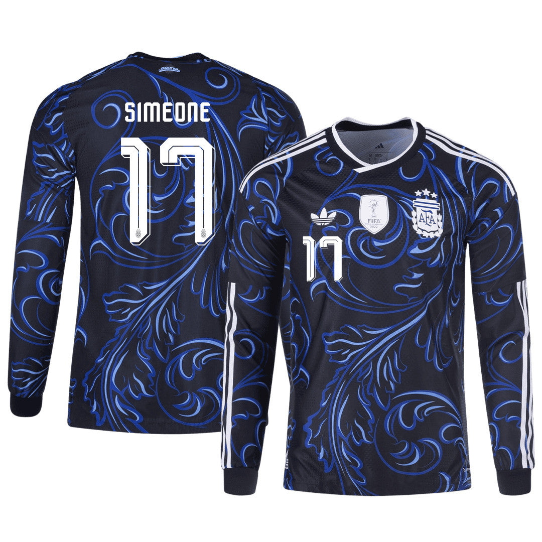 Giuliano Simeone 17 Argentina 2026 Away Long Sleeve Jersey - Black