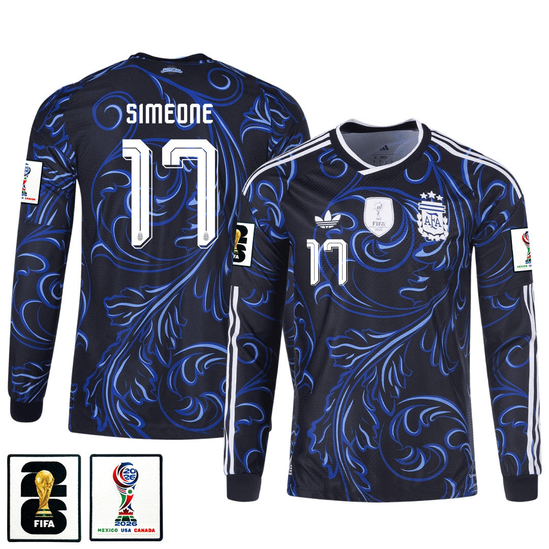 Giuliano Simeone 17 Argentina 2026 Away Long Sleeve Jersey - Black
