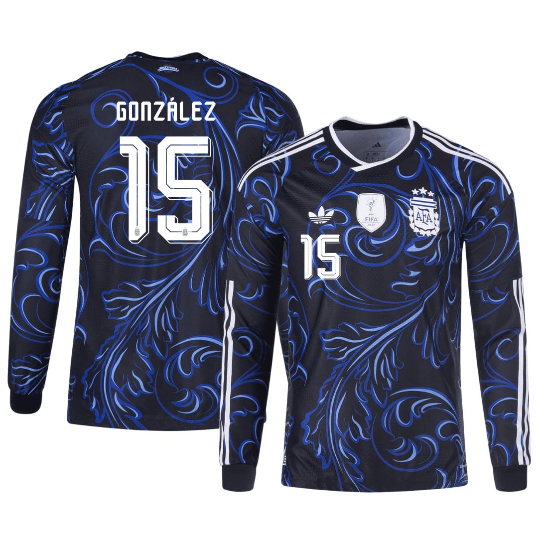 Nicolás González 15 Argentina 2026 Away Long Sleeve Jersey - Black