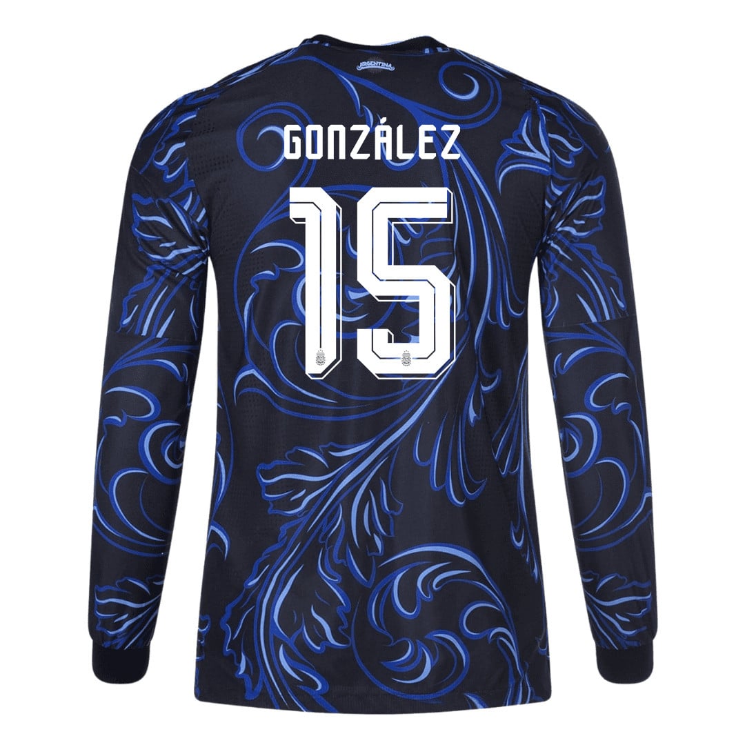 Nicolás González 15 Argentina 2026 Away Long Sleeve Jersey - Black