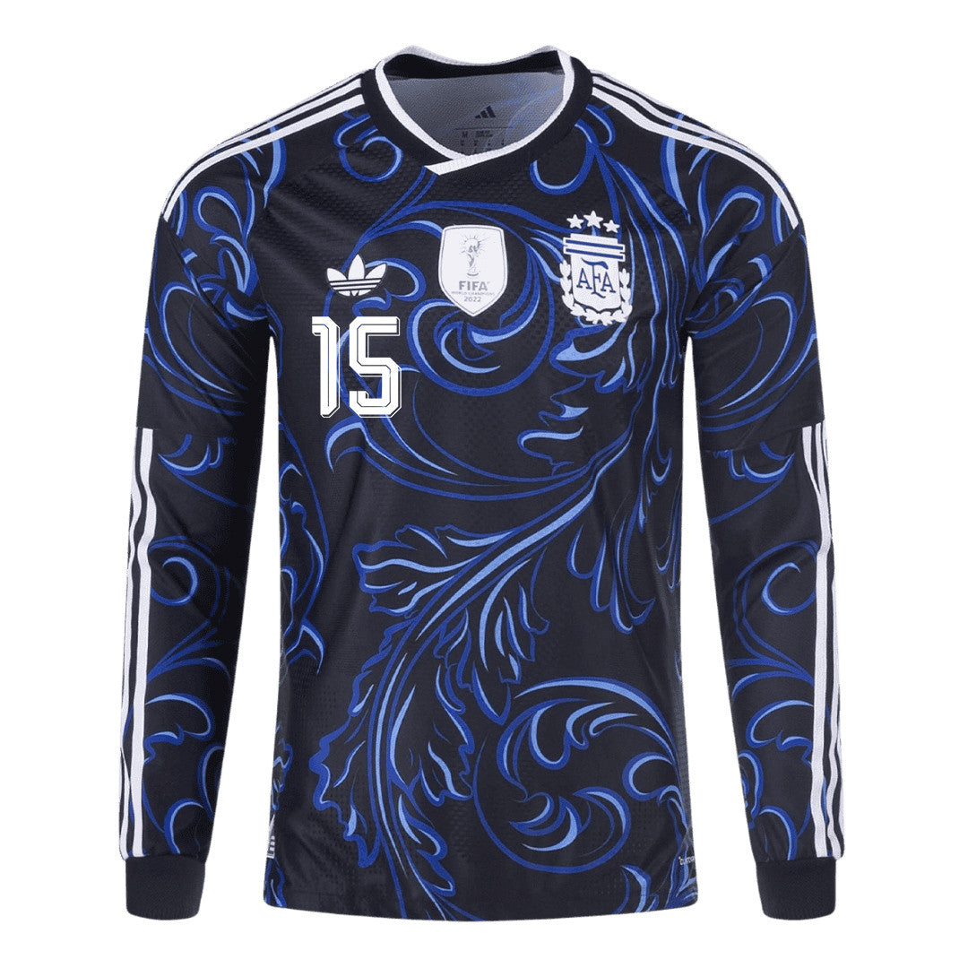 Nicolás González 15 Argentina 2026 Away Long Sleeve Jersey - Black