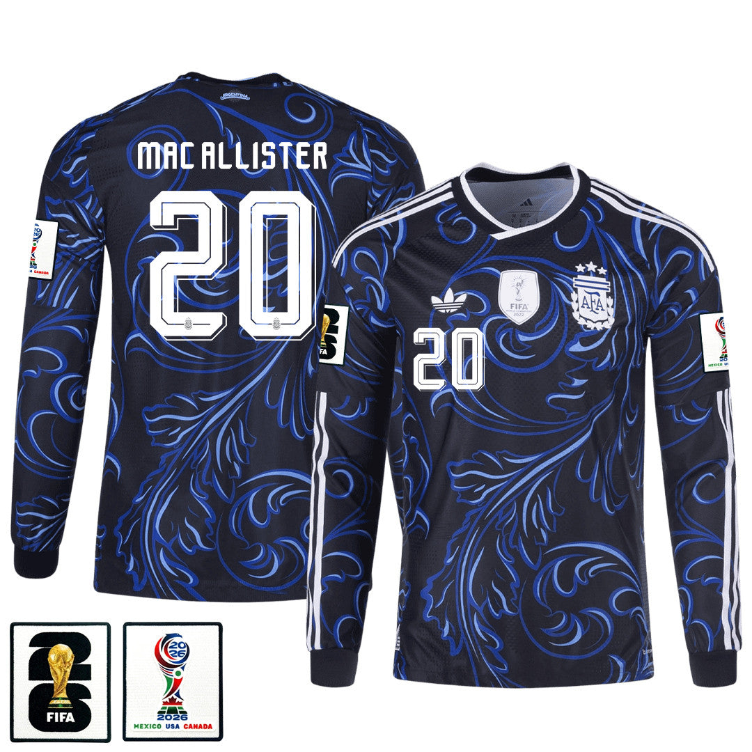 Alexis Mac Allister 20 Argentina 2026 Away Long Sleeve Jersey - Black