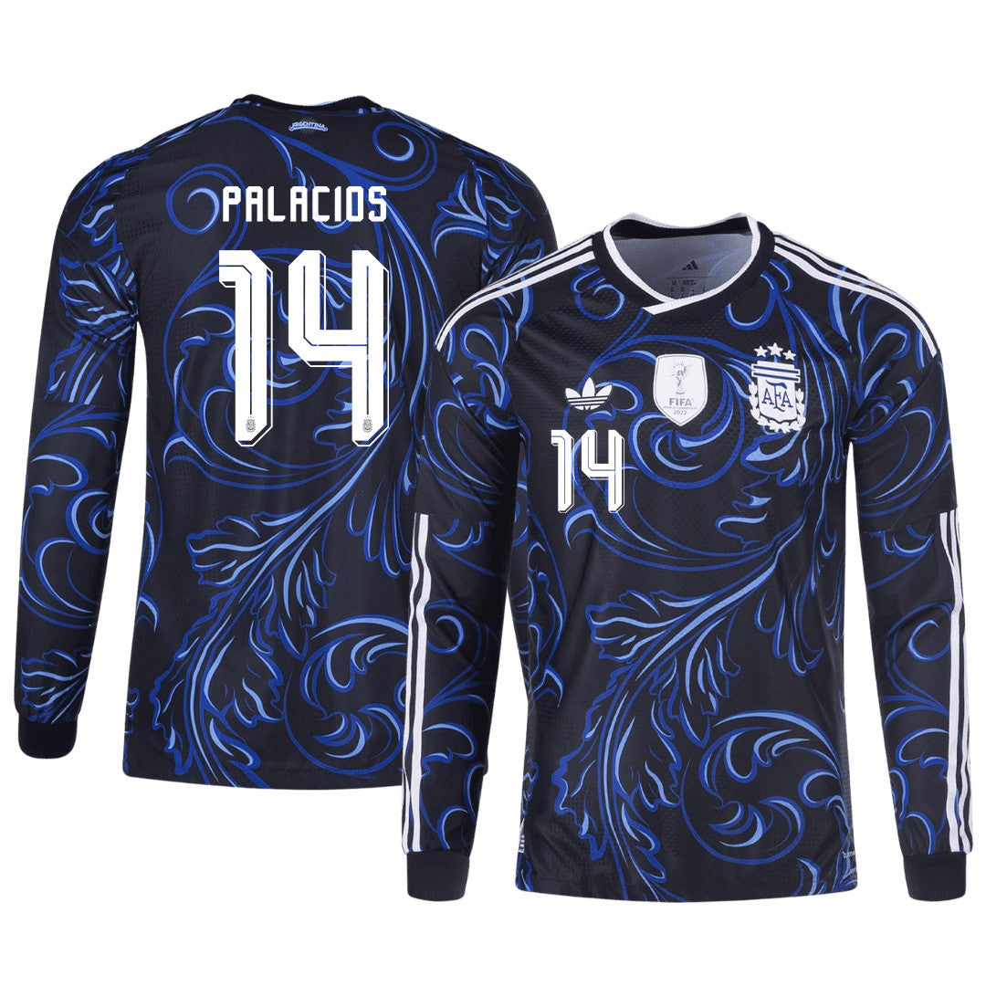 Exequiel Palacios 14 Argentina 2026 Away Long Sleeve Jersey - Black