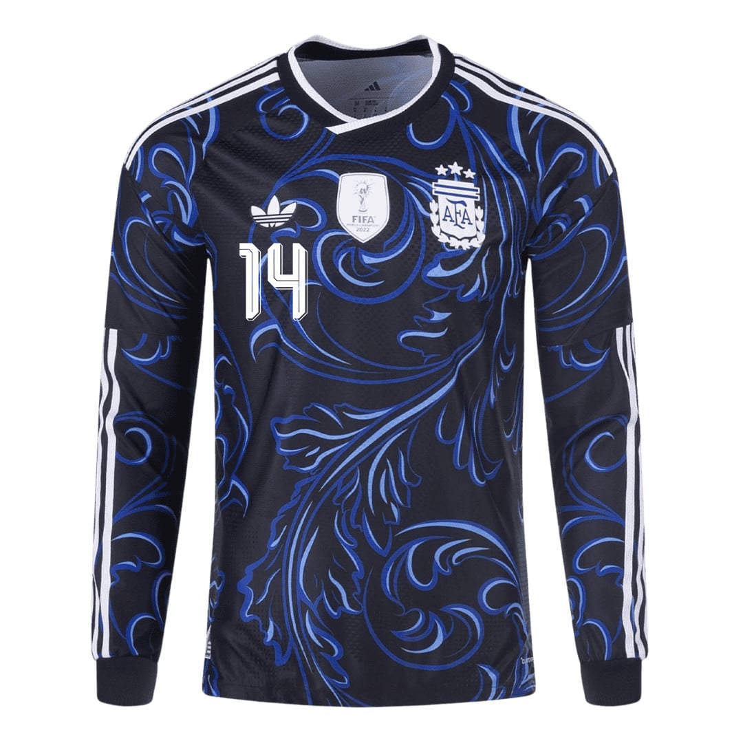 Exequiel Palacios 14 Argentina 2026 Away Long Sleeve Jersey - Black