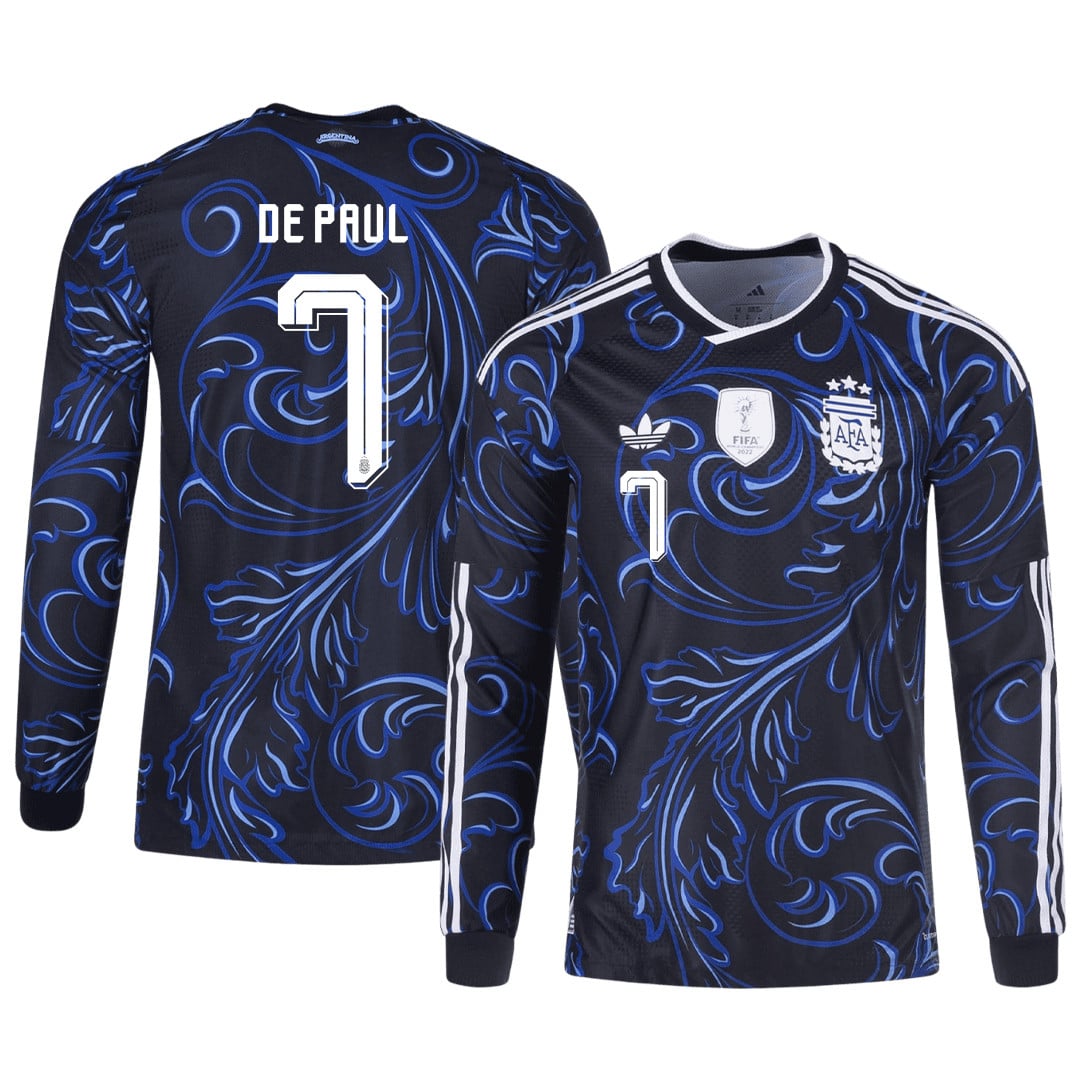 Rodrigo De Paul 7 Argentina 2026 Away Long Sleeve Jersey - Black