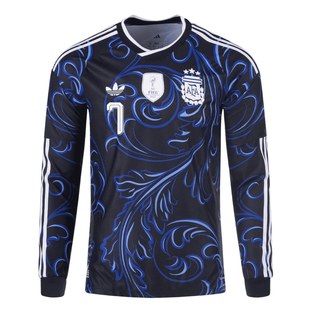 Rodrigo De Paul 7 Argentina 2026 Away Long Sleeve Jersey - Black