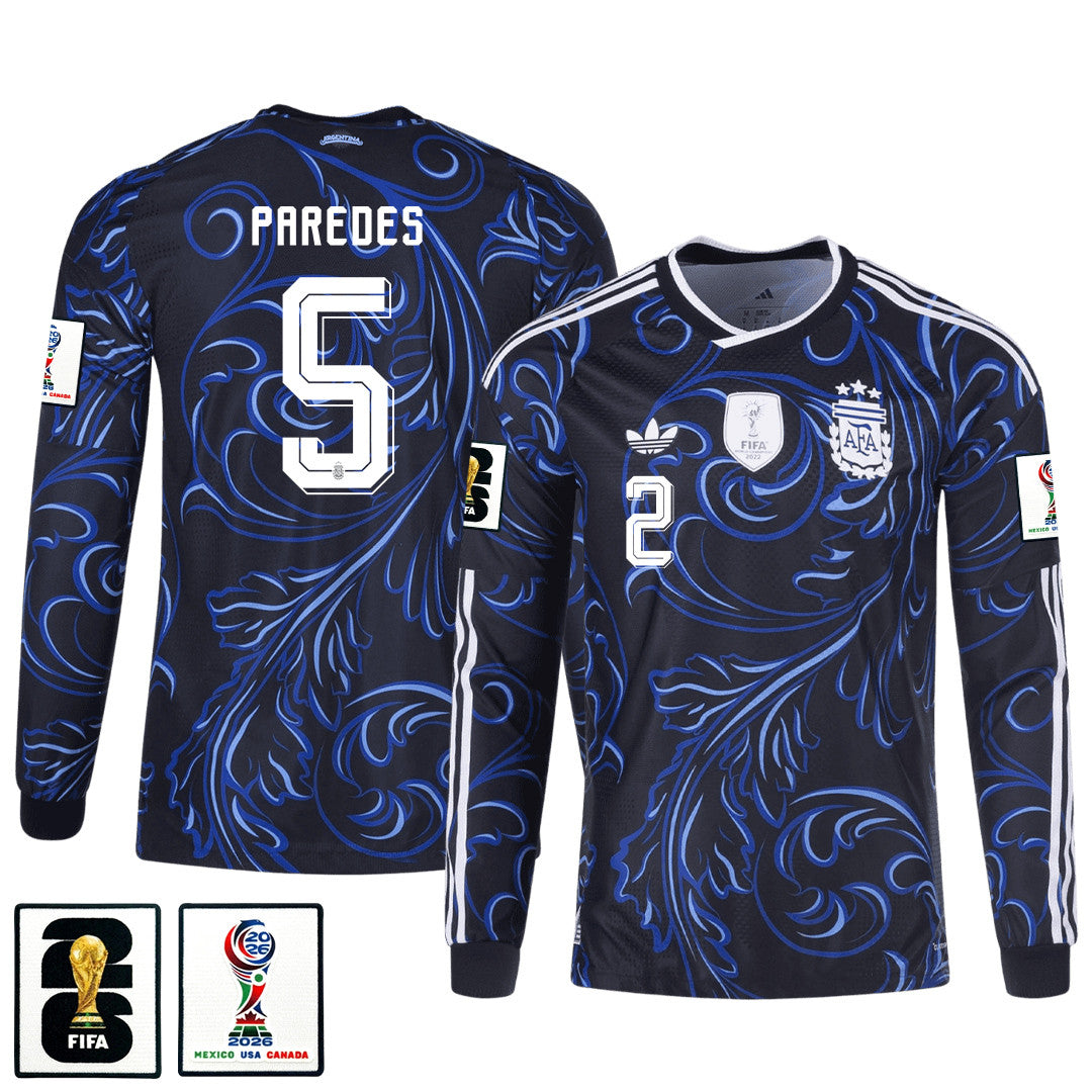 Leandro Paredes 5 Argentina 2026 Away Long Sleeve Jersey - Black