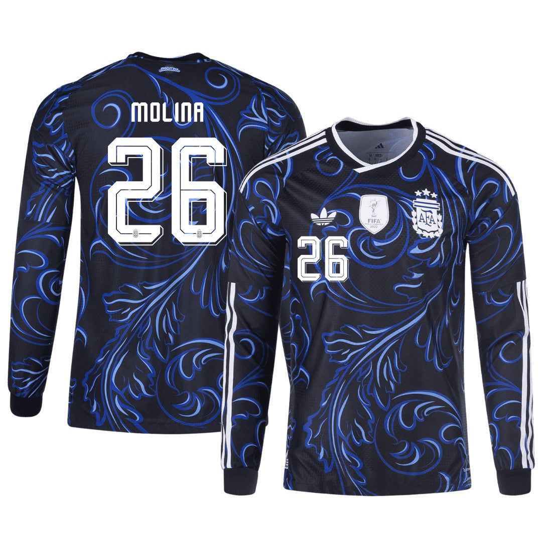 Nahuel Molina 26 Argentina 2026 Away Long Sleeve Jersey - Black