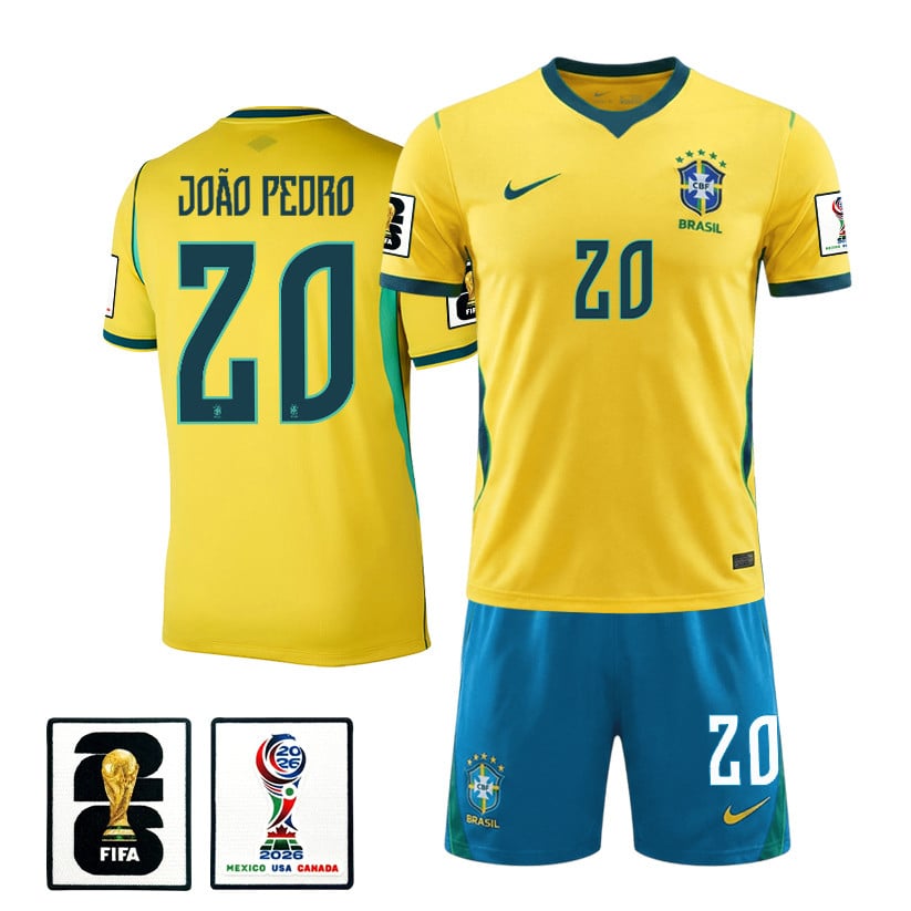 João Pedro 20 Brazil 2026 Home Men Jersey & Shorts Set – Yellow
