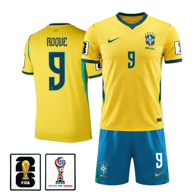 Vitor Roque 9 Brazil 2026 Home Men Jersey & Shorts Set – Yellow