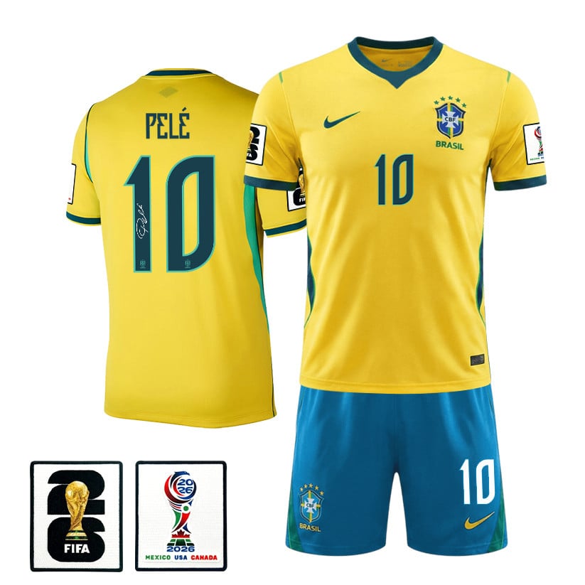 Pelé 10 Brazil 2026 Home Men Jersey & Shorts Set – Yellow