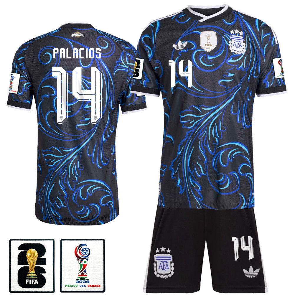 Exequiel Palacios 14 Argentina 2026 Away Men Jersey & Shorts Set – Black