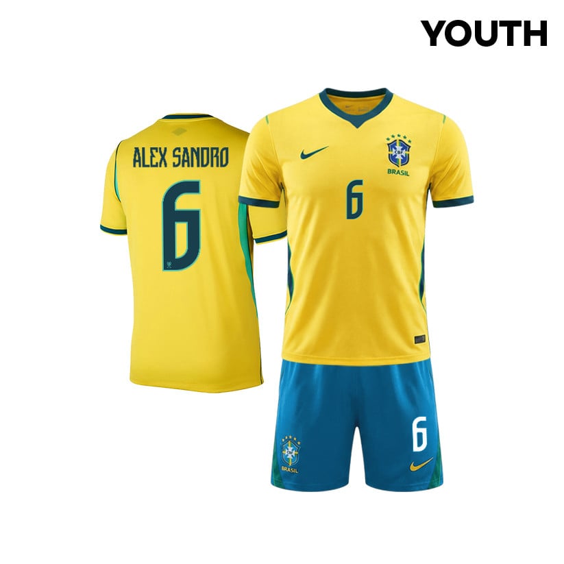 Alex Sandro 6 Brazil 2026 YOUTH Home Jersey & Shorts Set - Yellow