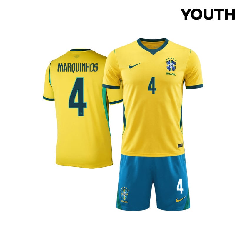 Marquinhos 4 Brazil 2026 YOUTH Home Jersey & Shorts Set - Yellow