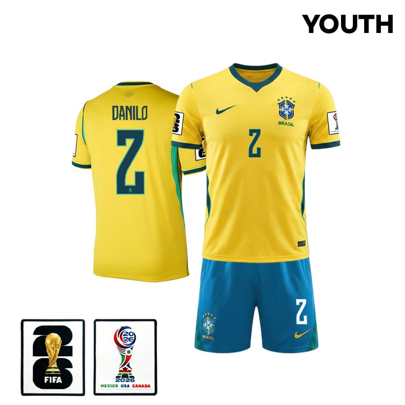 Danilo 2 Brazil 2026 YOUTH Home Jersey & Shorts Set - Yellow