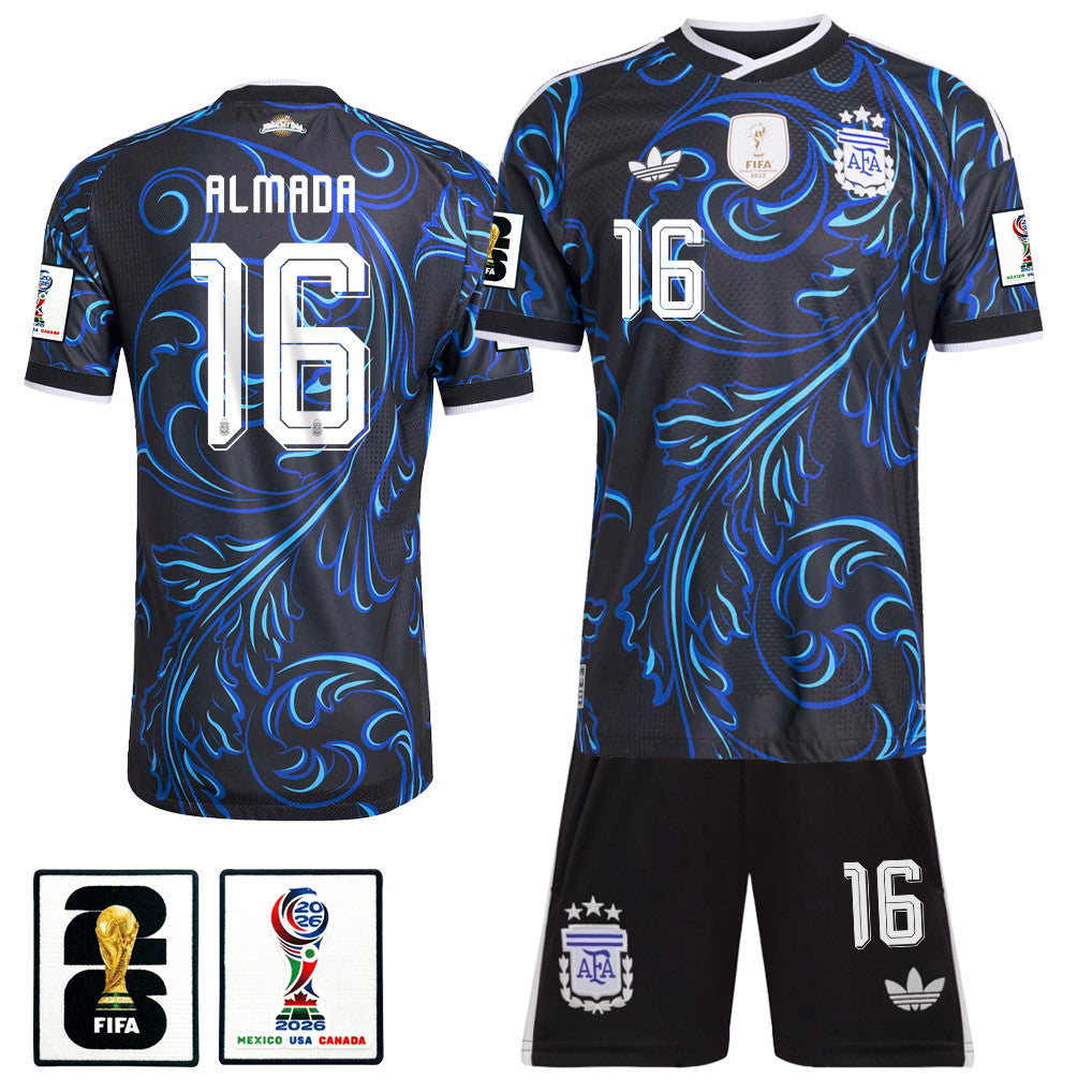 Thiago Almada 16 Argentina 2026 Away Men Jersey & Shorts Set – Black