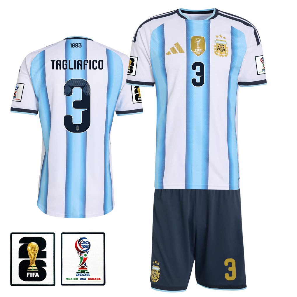 Nicolás Tagliafico 3 Argentina 2026 Home Men Jersey & Shorts Set – White