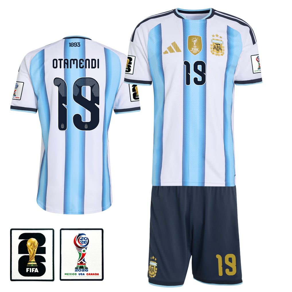 Nicolás Otamendi 19 Argentina 2026 Home Men Jersey & Shorts Set – White