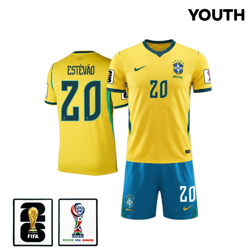 Estêvão 20 Brazil 2026 YOUTH Home Jersey & Shorts Set - Yellow
