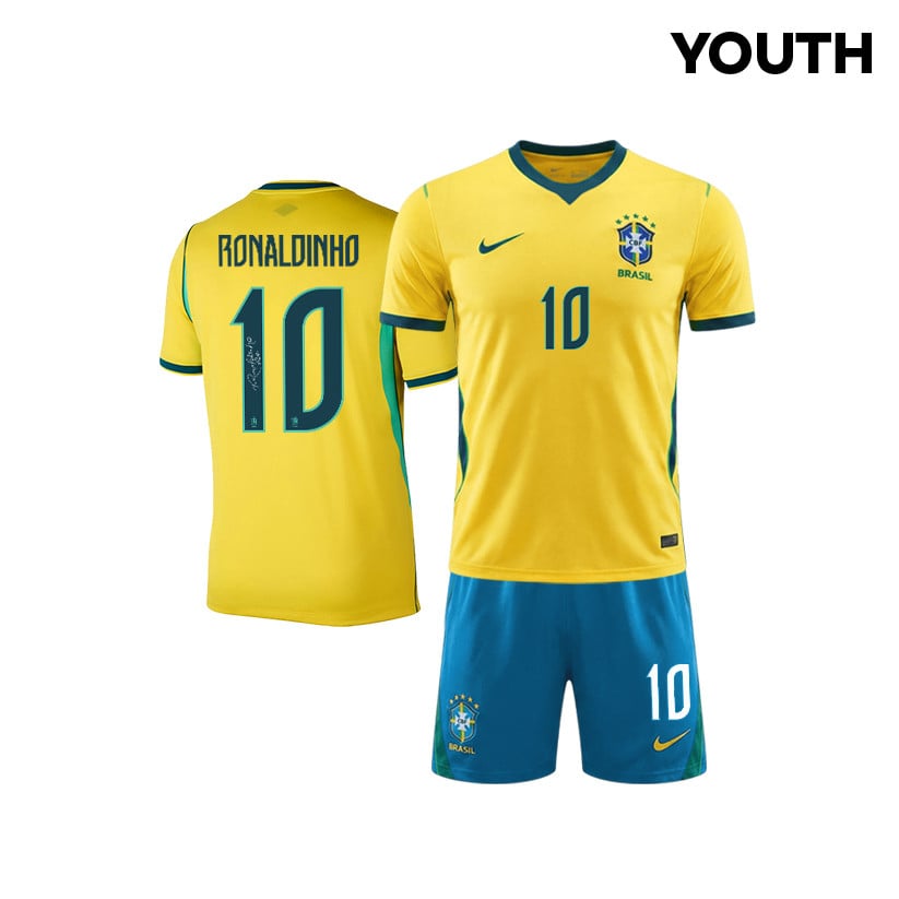 Ronaldinho 10 Brazil 2026 YOUTH Home Jersey & Shorts Set - Yellow