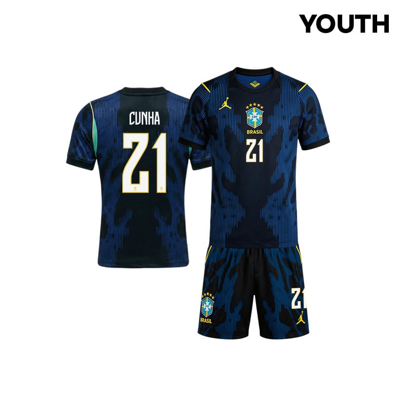 Matheus Cunha 21 Brazil 2026 YOUTH Away Jersey & Shorts Set - Blue