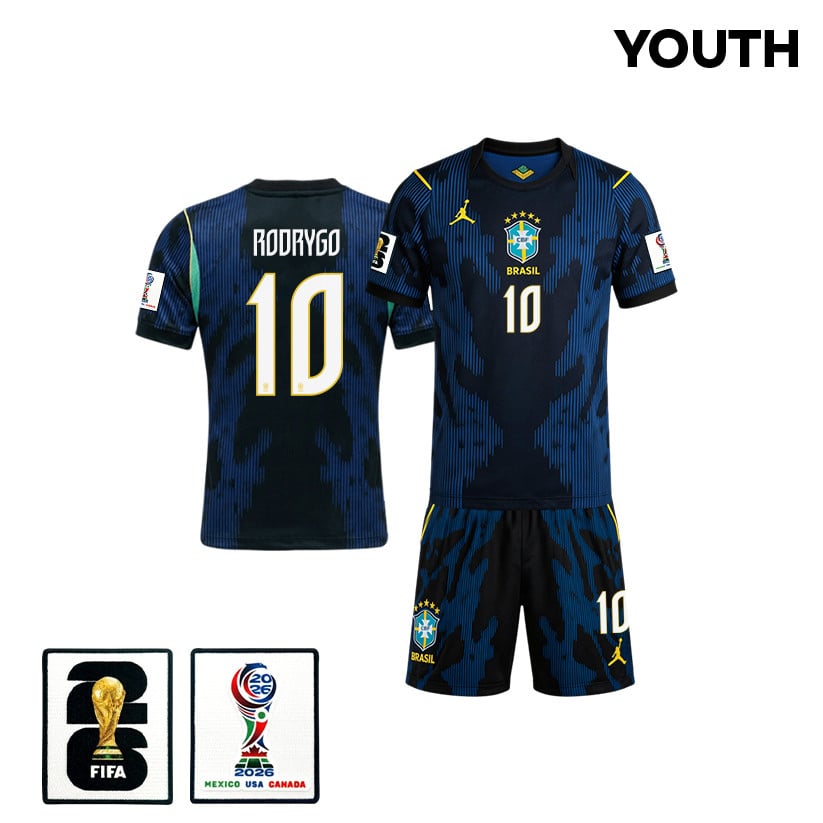 Rodrygo 10 Brazil 2026 YOUTH Away Jersey & Shorts Set - Blue