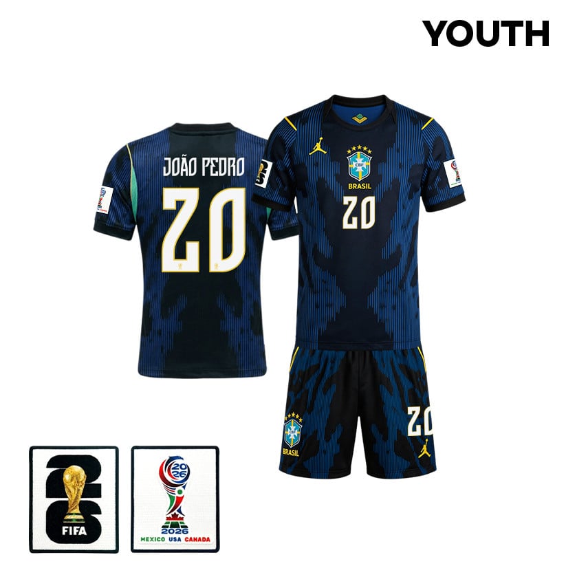 João Pedro 20 Brazil 2026 YOUTH Away Jersey & Shorts Set - Blue
