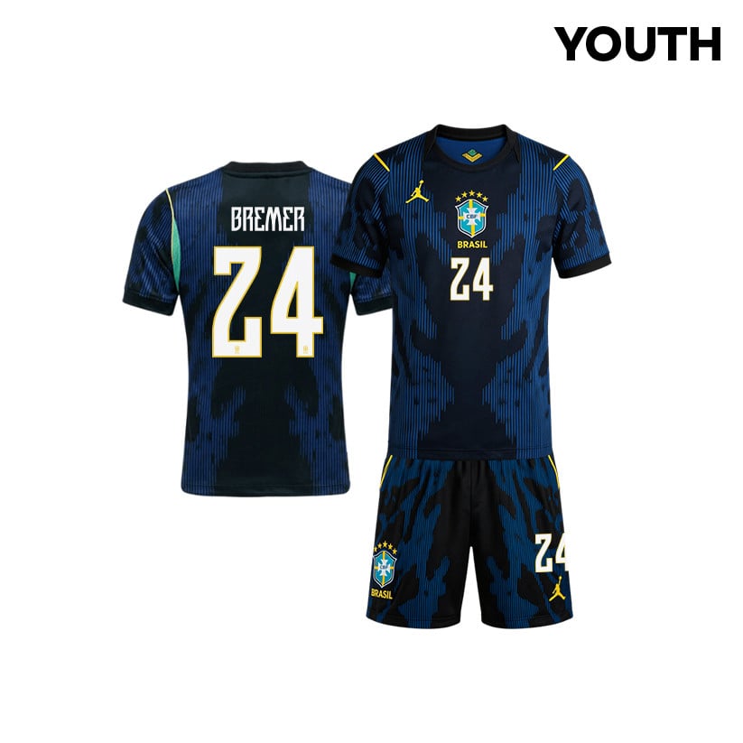 Gleison Bremer 24 Brazil 2026 YOUTH Away Jersey & Shorts Set - Blue