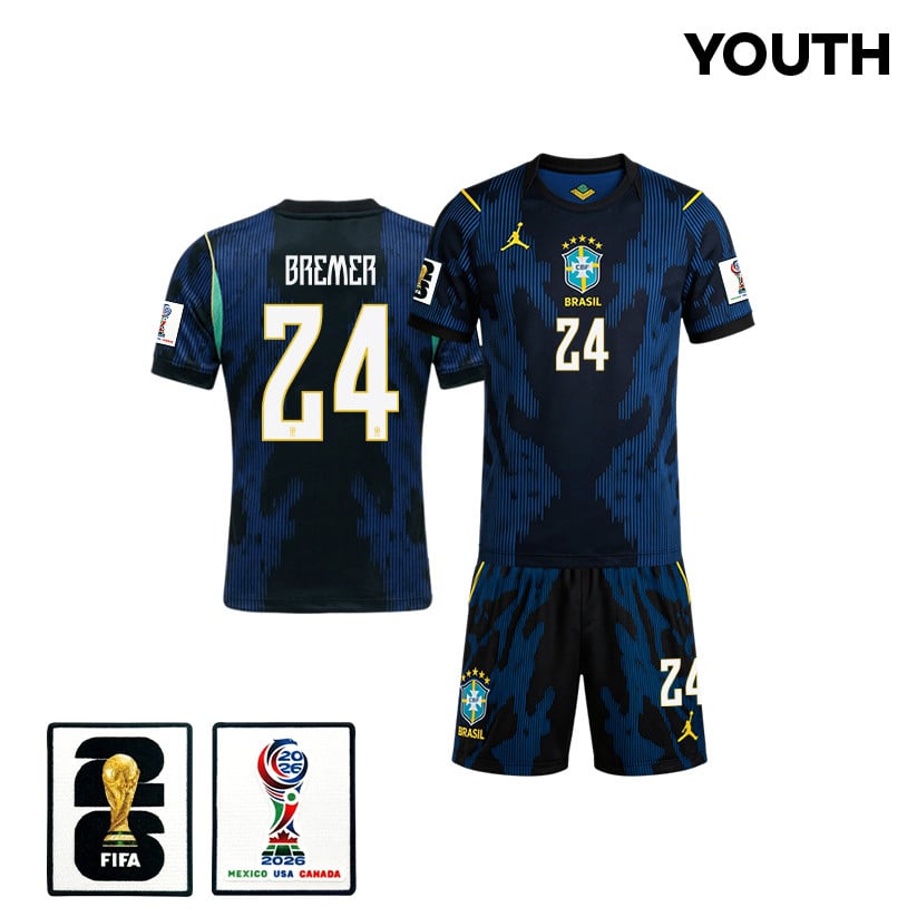 Gleison Bremer 24 Brazil 2026 YOUTH Away Jersey & Shorts Set - Blue