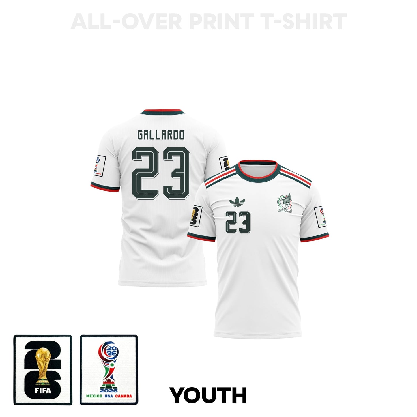 Jesús Gallardo 23 Youth Mexico 2026 Away 3D T-shirt Fully Printed – White