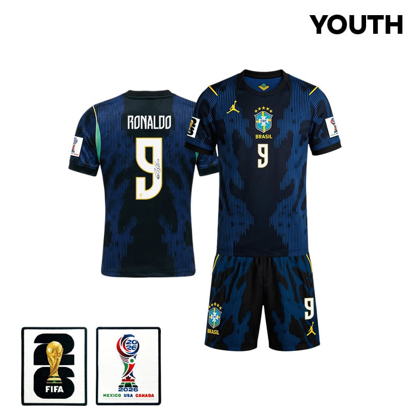 Ronaldo Nazário 9 Brazil 2026 YOUTH Away Jersey & Shorts Set - Blue