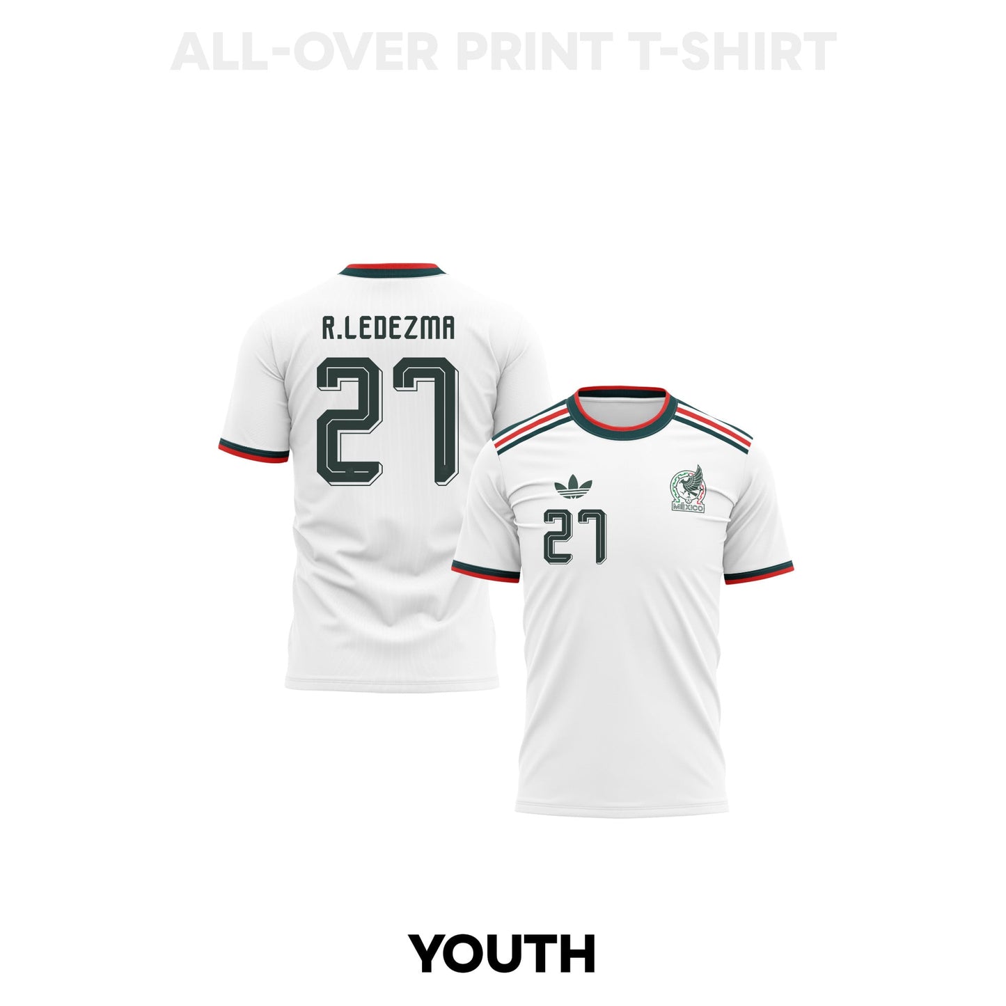 Richard Ledezma 27 Youth Mexico 2026 Away 3D T-shirt Fully Printed – White