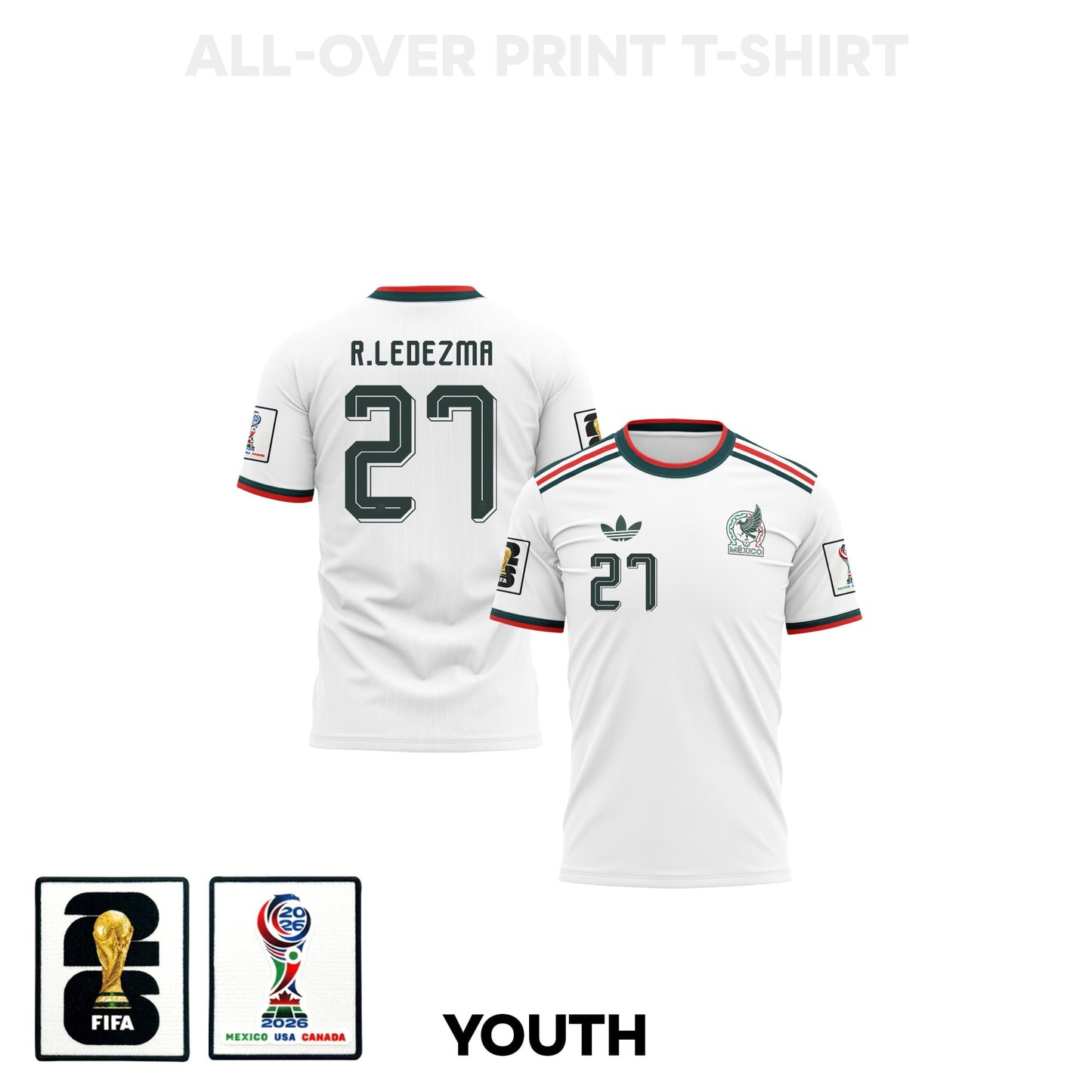 Richard Ledezma 27 Youth Mexico 2026 Away 3D T-shirt Fully Printed – White
