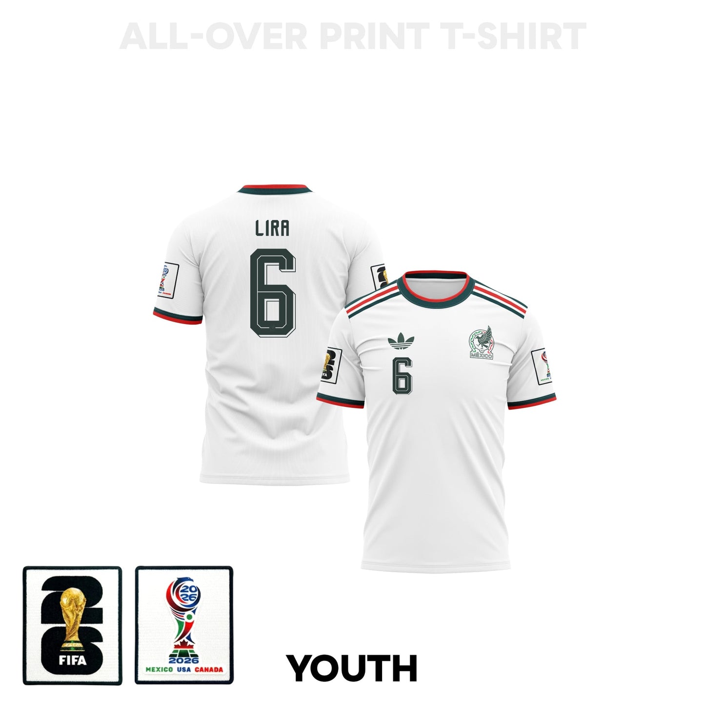 Erik Lira 6 Youth Mexico 2026 Away 3D T-shirt Fully Printed – White